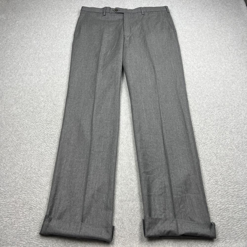 NEW Berle Dress Pants Mens 40 Gray Flat Front Unhemmed 100% Worsted Wool Trouser